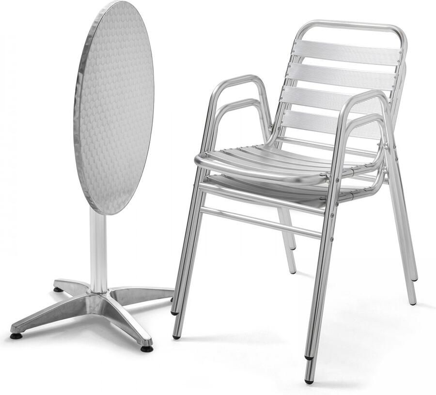 Oviala Ronde tuintafel en 2 grijze stoelen