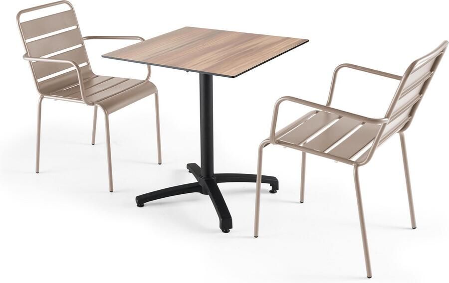 Oviala Samenstelling van een gelamineerde tuinset en 2 taupe fauteuils