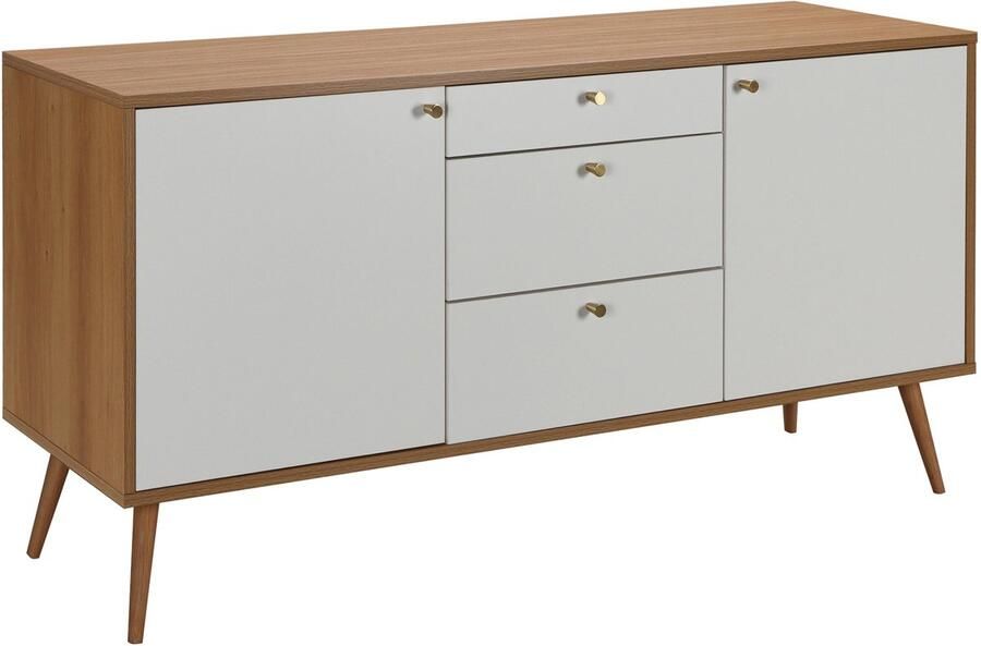 Oviala Scandinavisch dressoir met licht houtlook 2 deuren en 3 laden 150 cm wit Milo