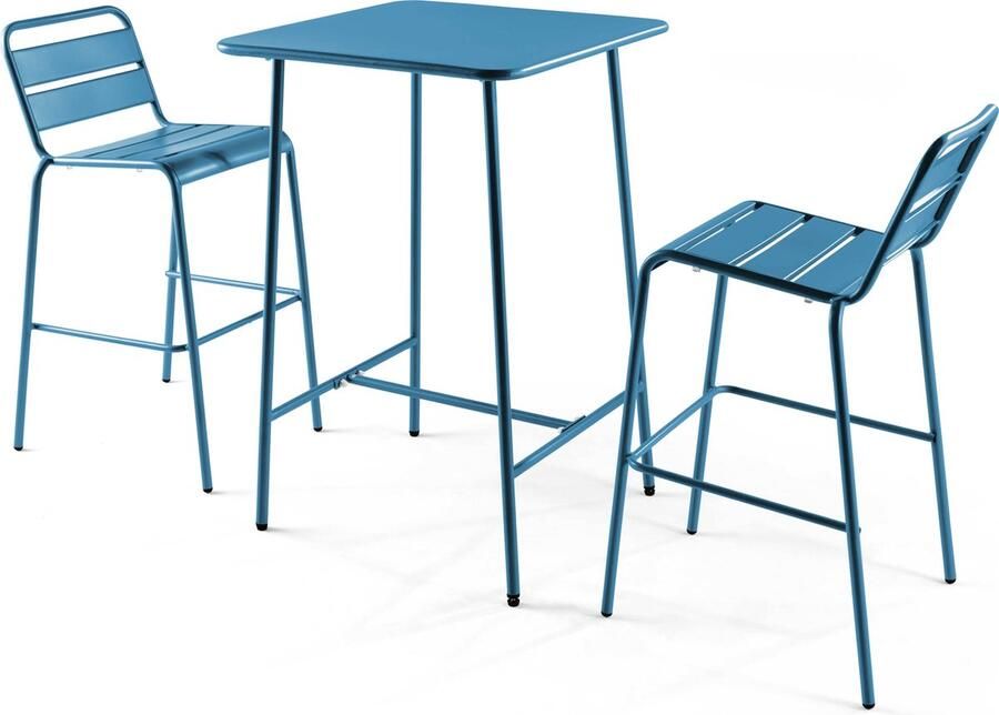 Oviala Set bartafel en 2 hoge blauwe stoelen Palavas