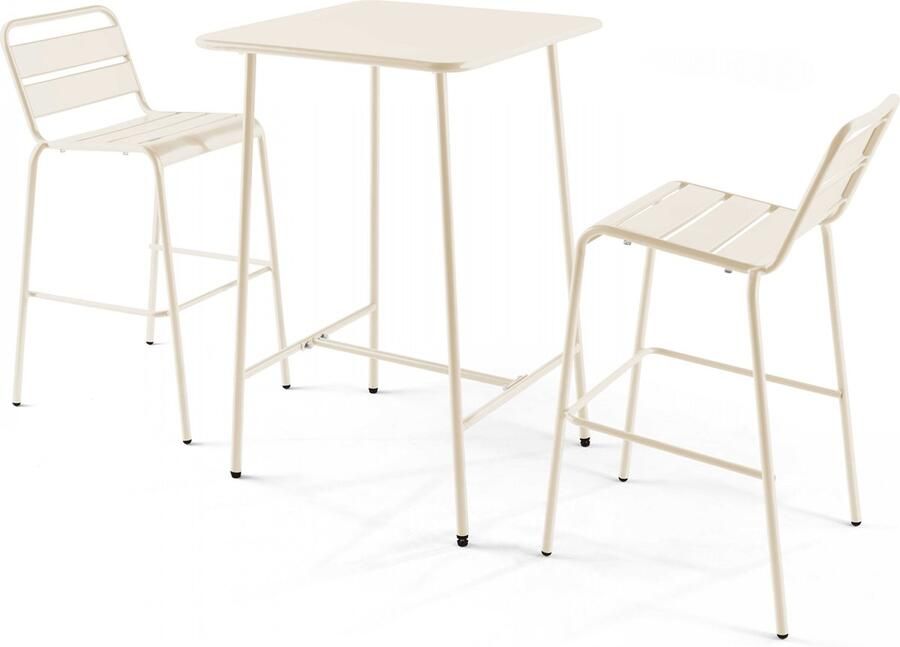 Oviala Set bartafel en 2 hoge stoelen in ivoor Palavas