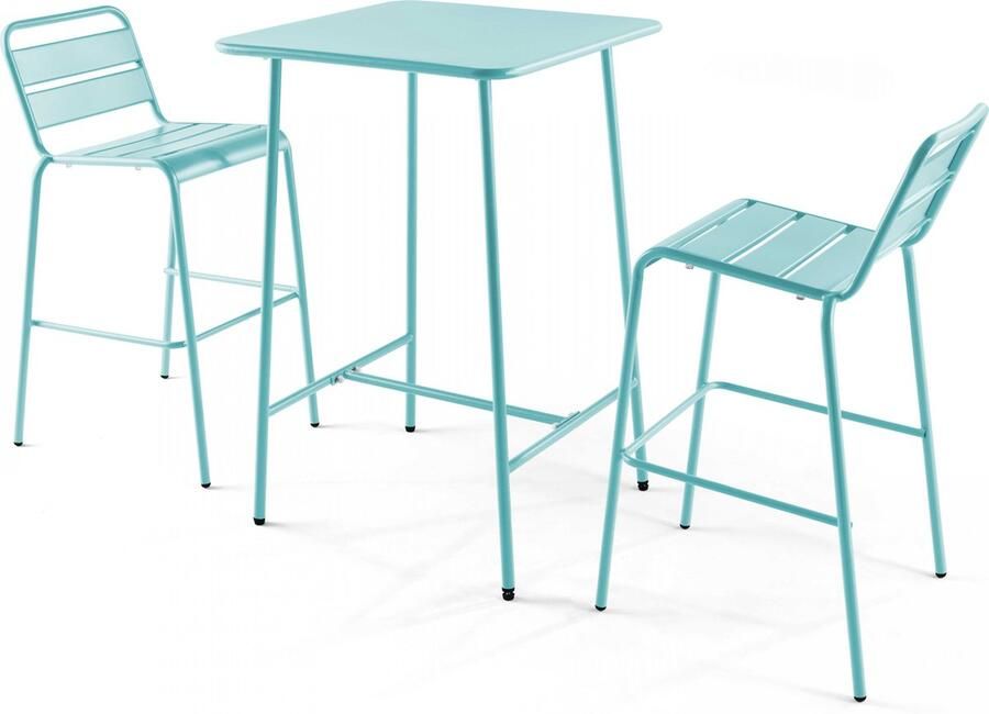 Oviala Set bartafel en 2 hoge stoelen in turquoise Palavas