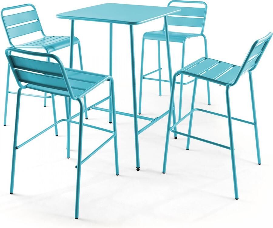 Oviala Set bartafel en 4 hoge blauwe stoelen Palavas