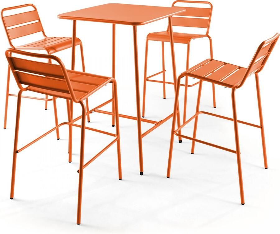 Oviala Set bartafel en 4 hoge oranje stoelen Palavas
