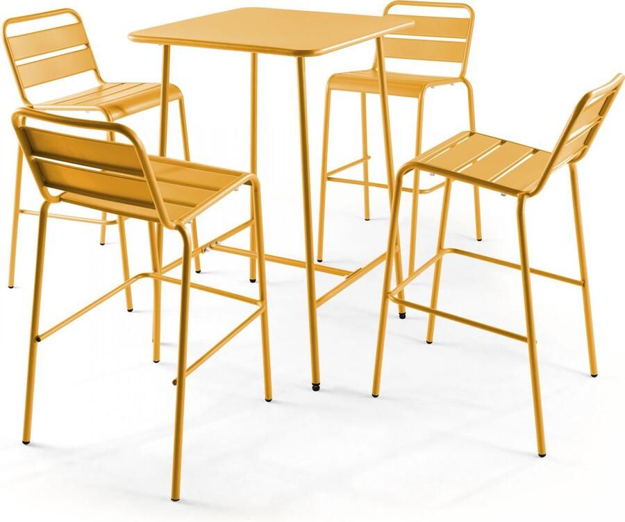 Oviala Set bartafel en 4 hoge stoelen in geel Palavas