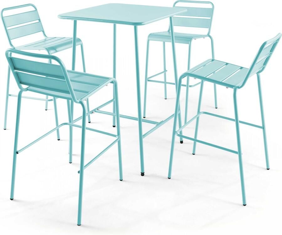 Oviala Set bartafel en 4 hoge stoelen in turquoise Palavas