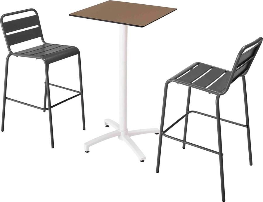 Oviala Set hoge laminaat tafel in taupe en 2 hoge grijze stoelen