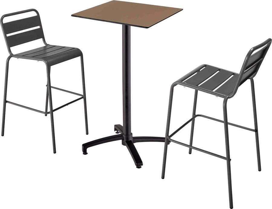 Oviala Set hoge laminaat tafel in taupe en 2 hoge grijze stoelen