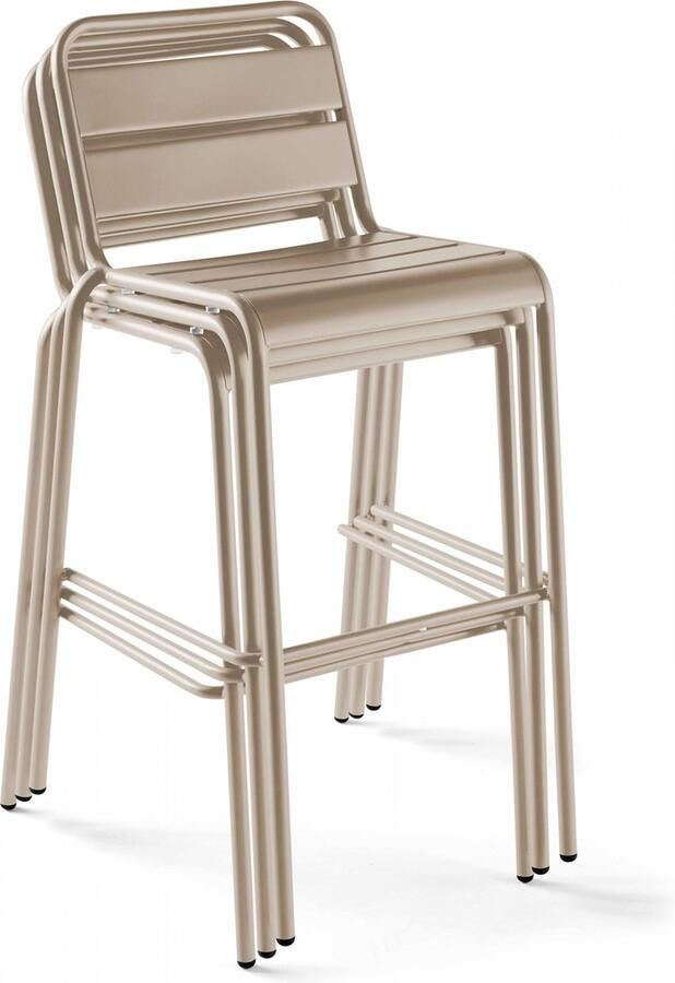 Oviala Set hoge tafel en 4 barkrukken in taupe metaal Palavas