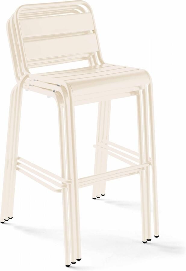 Oviala Set hoge tafel en 4 barstoelen van ivoorkleurig metaal Palavas - Foto 2