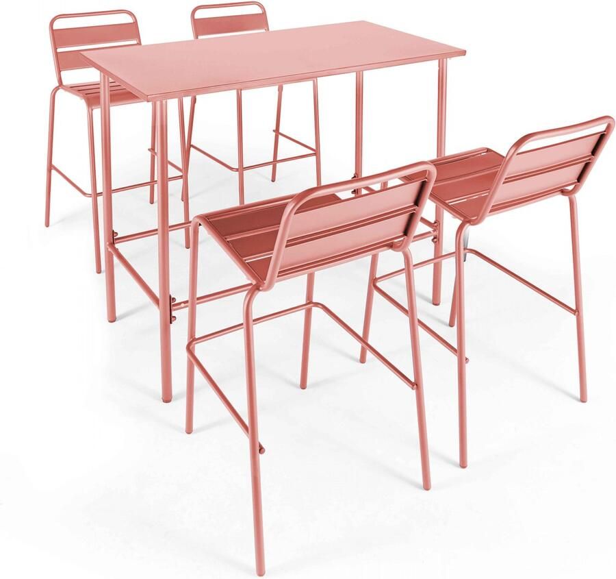 Oviala Set hoge tafel en 4 barstoelen van klei metaal Palavas - Foto 3