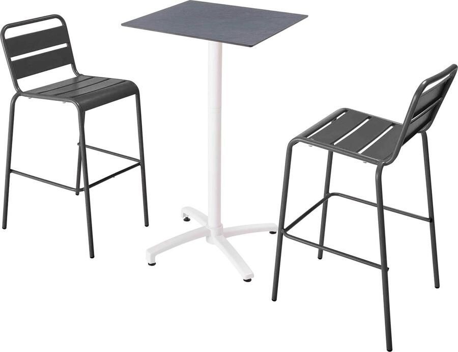 Oviala Set hoge tafel met leisteen grijze laminaat en 2 hoge grijze stoelen