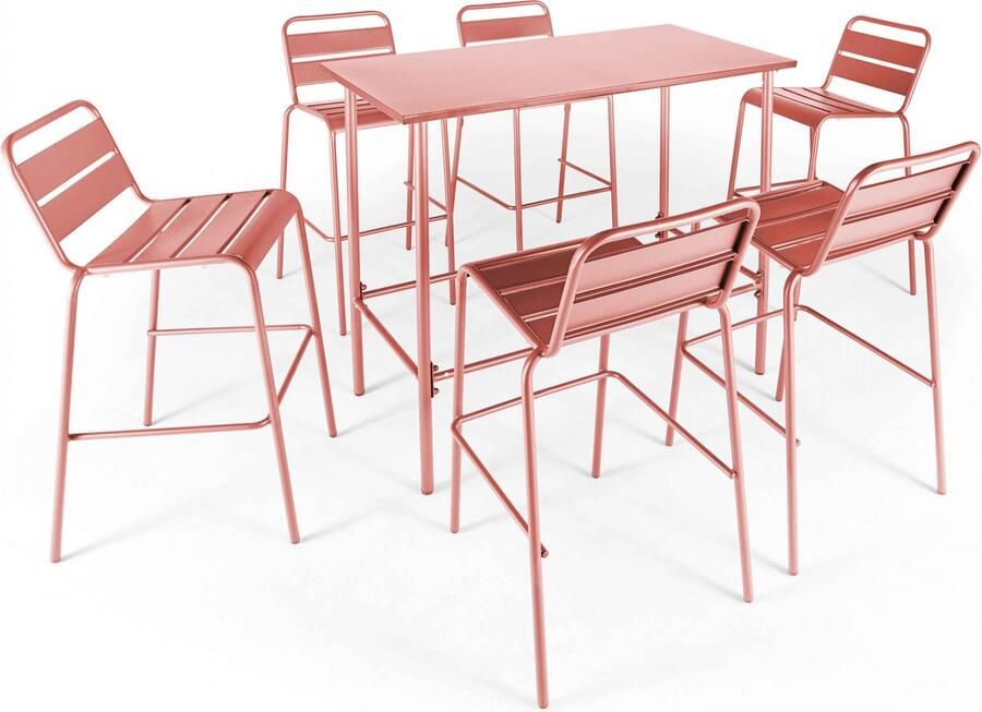 Oviala Set hoge tuin tafel en 6 klei stoelen Palavas