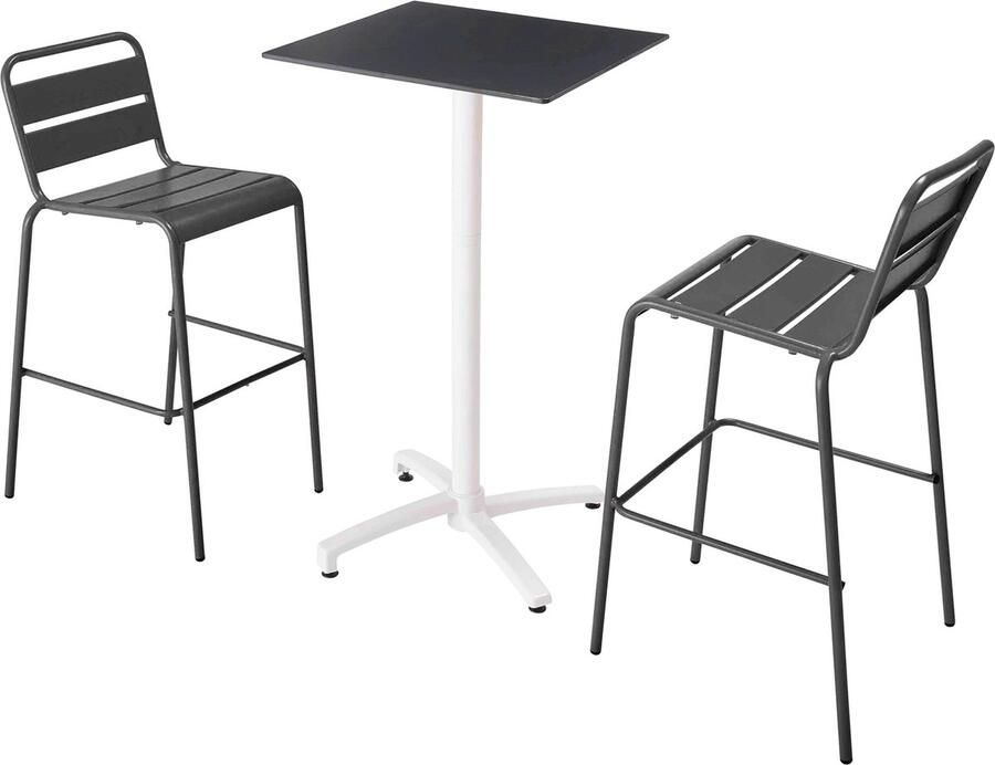 Oviala Set hoge zwarte laminaat tafel en 2 hoge grijze stoelen
