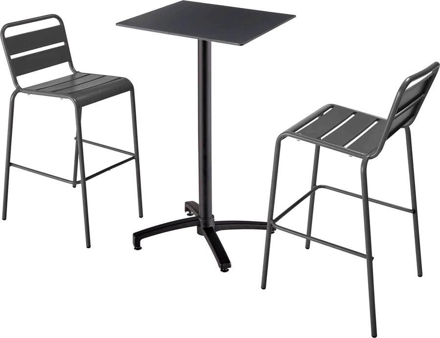 Oviala Set hoge zwarte laminaat tafel en 2 hoge grijze stoelen