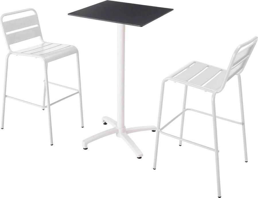 Oviala Set hoge zwarte laminaat tafel en 2 hoge witte stoelen