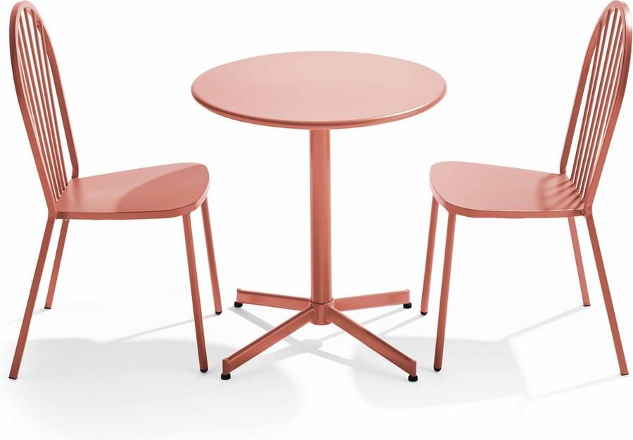 Oviala Set ronde tafel en 2 bistro tuinstoelen van klei metaal Palavas