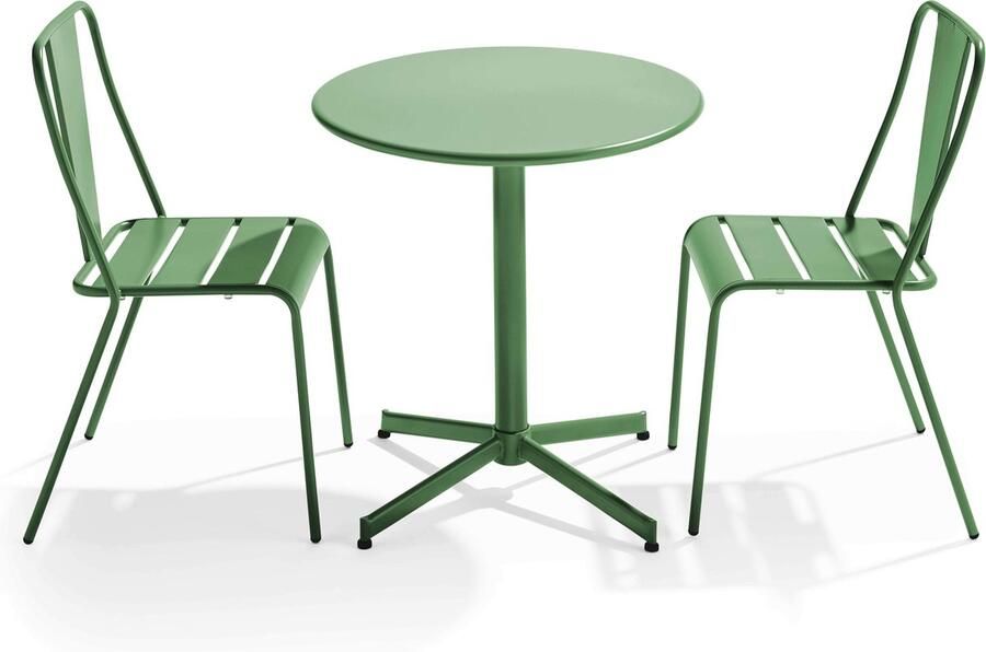 Oviala Set ronde tafel en 2 tuinstoelen van groen cactusmetaal Palavas