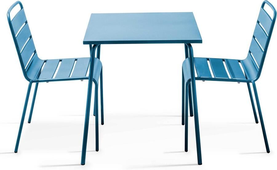 Oviala Set tuintafel en 2 blauwe stalen stoelen Pacific Palavas