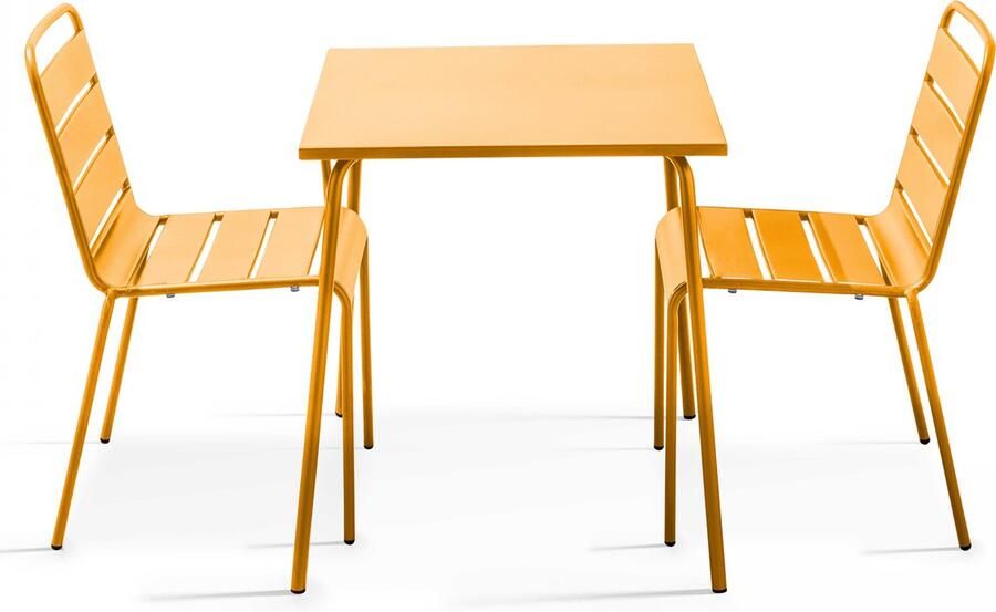 Oviala Set tuintafel en 2 gele stalen stoelen Palavas