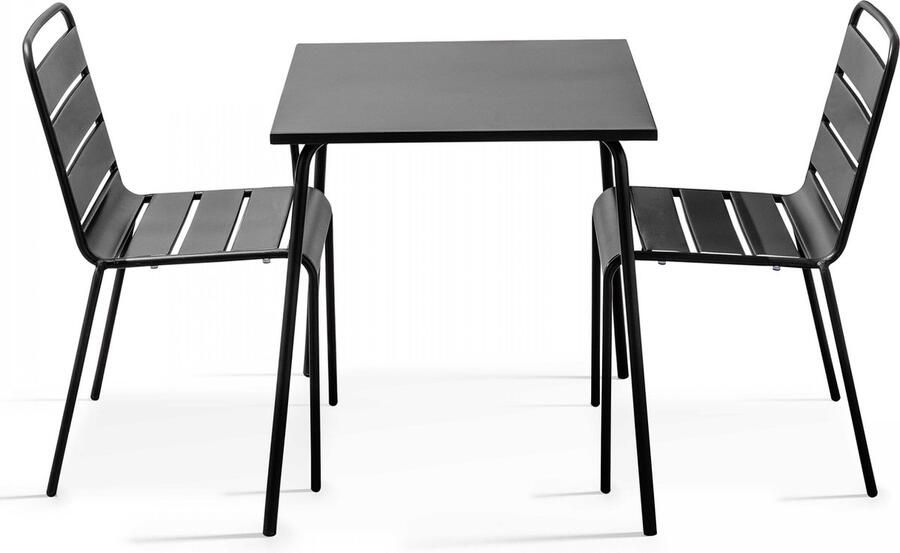 Oviala Set tuintafel en 2 grijze stalen stoelen Palavas
