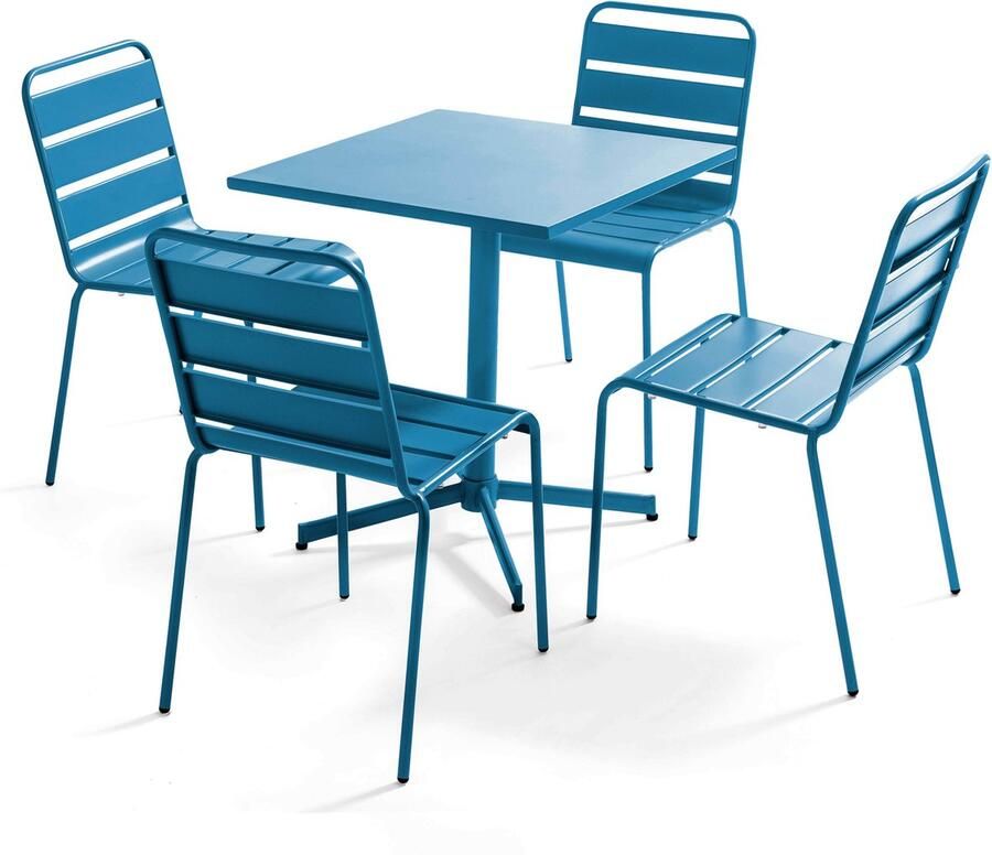 Oviala Set tuintafel en 4 blauwe Pacific stoelen Palavas