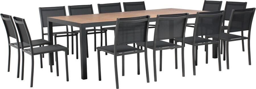 Oviala Set tuintafel van keramiek met houtlook en 12 stoelen