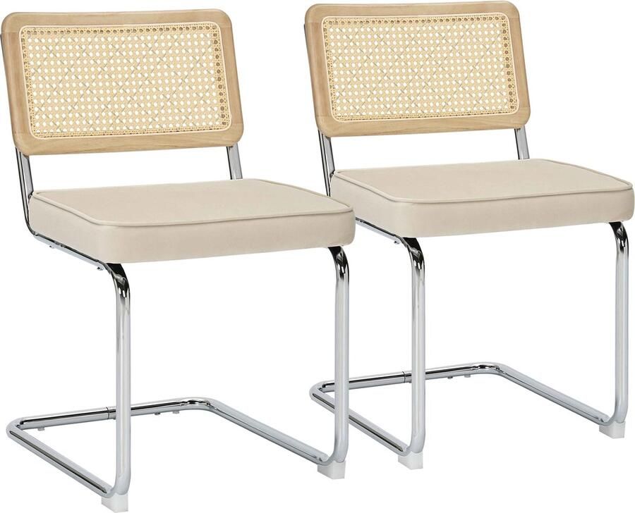Oviala Set van 2 beige fluwelen en stalen stoelen Betty