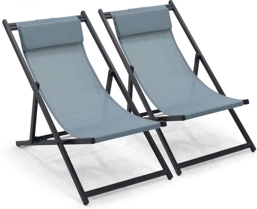 Oviala Set van 2 blauwe ligstoelen Santiago