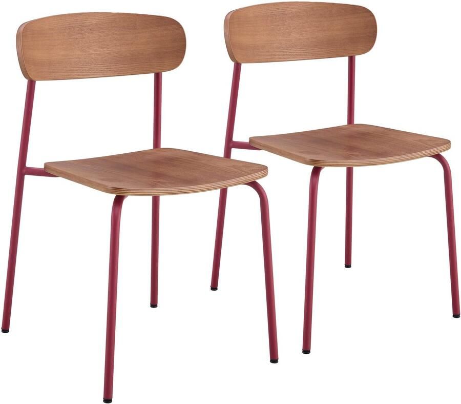 Oviala Set van 2 bordeauxrode houten kinderstoelen Lexy