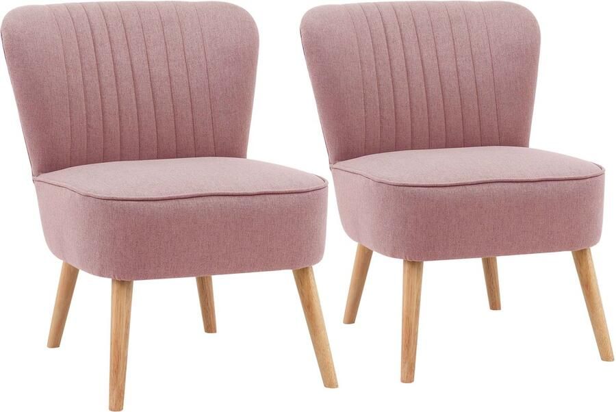 Oviala Set van 2 fauteuils in paddenstijl in roze stof Madison