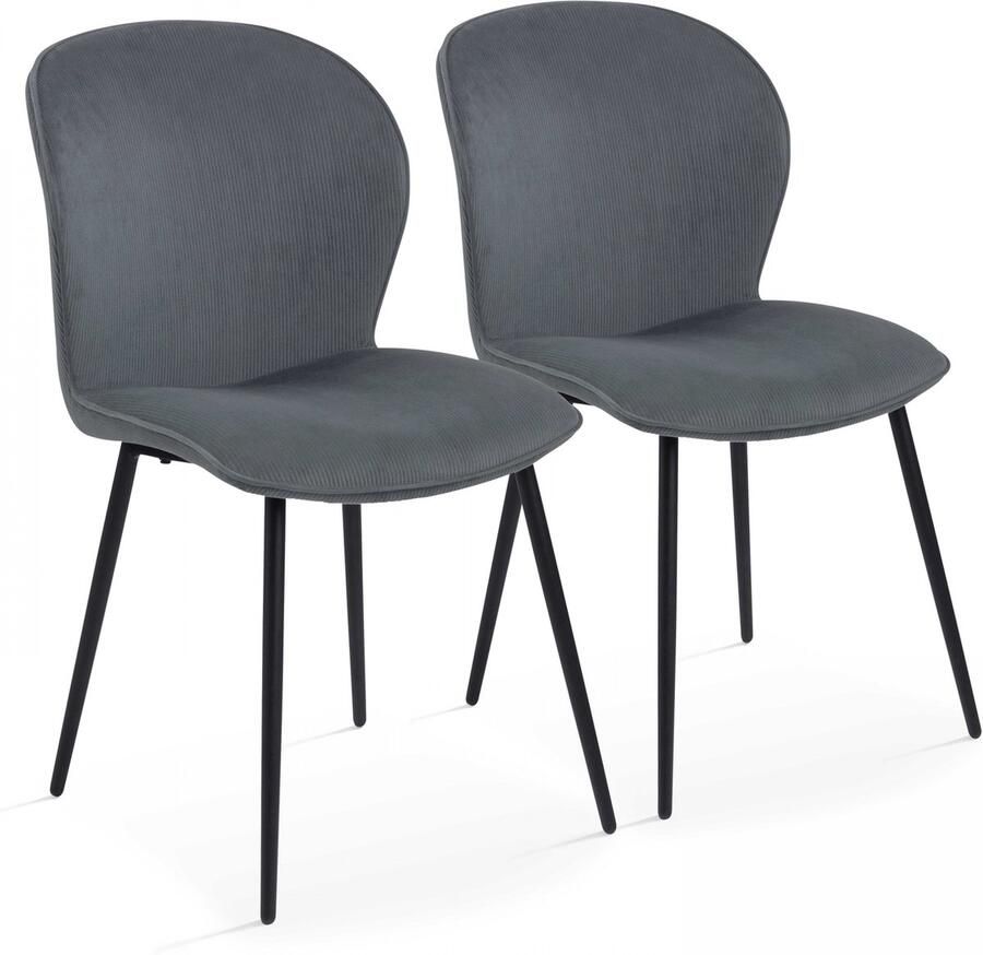 Oviala Set van 2 grijze fluwelen ribfluwelen stoelen Selina