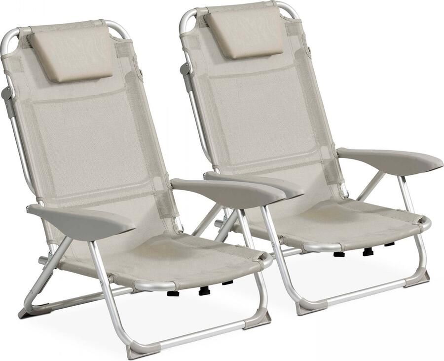 Oviala Set van 2 grijze polyester strandklikklakfauteuils