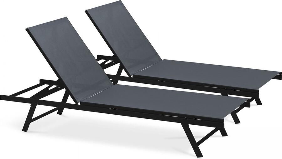 Oviala Set van 2 grijze stalen ligstoelen Tahiti