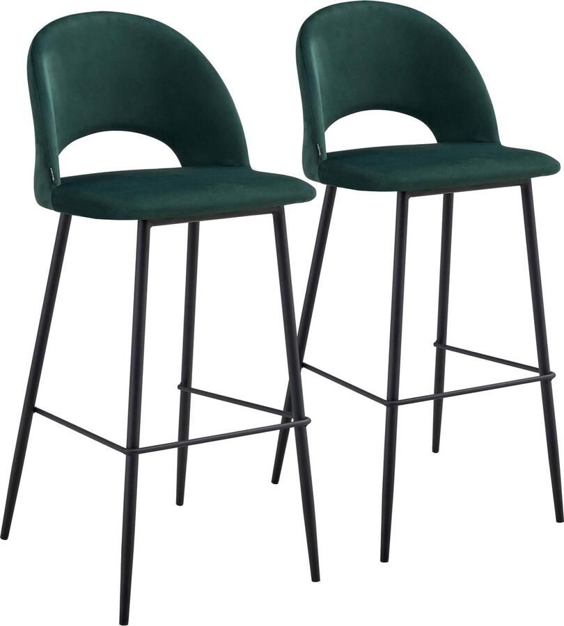 Oviala Set van 2 groene fluwelen metalen stoelen Lou