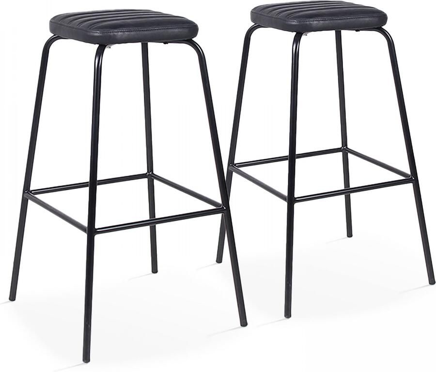 Oviala Set van 2 hoge barkrukken in zwart gecoat textiel York