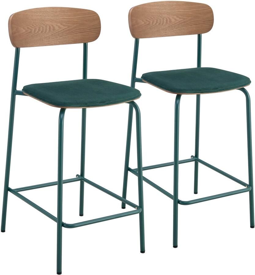 Oviala Set van 2 hoge stoelen in kaki groen hout Lexy
