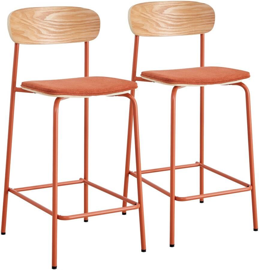Oviala Set van 2 hoge stoelen in oranje hout Lexy