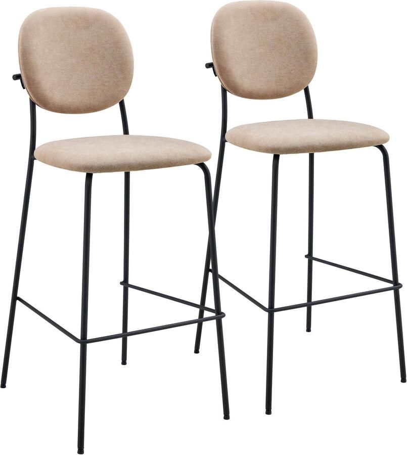 Oviala Set van 2 hoge stoelen in staal en beige stof Lya