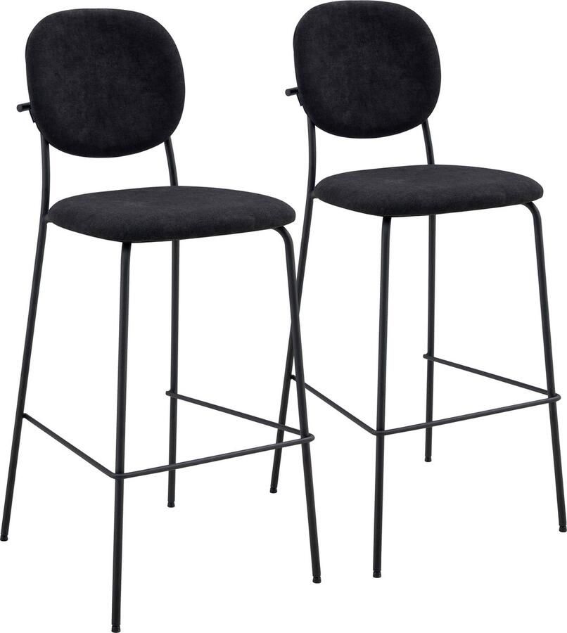 Oviala Set van 2 hoge stoelen in staal en zwarte stof Lya