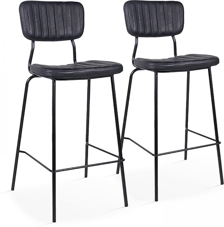 Oviala Set van 2 hoge stoelen in zwart gecoat textiel York