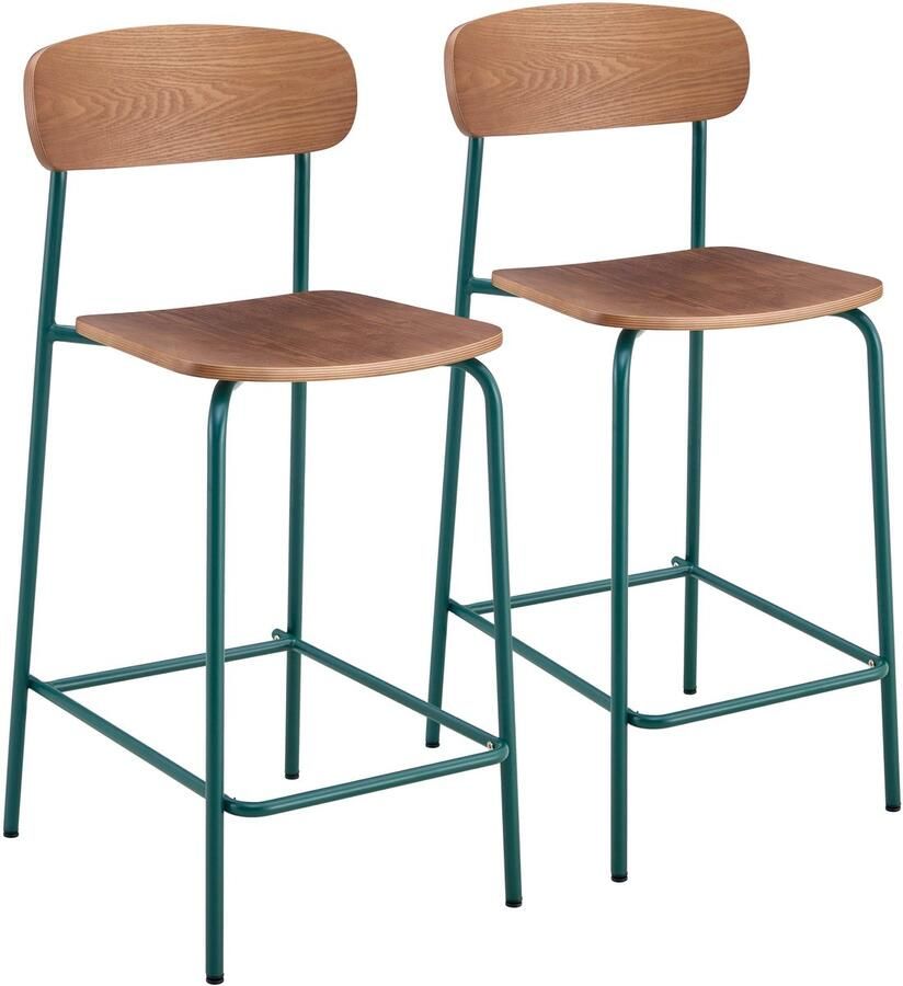 Oviala Set van 2 hoge stoelen van metaal en kaki groen hout Lila