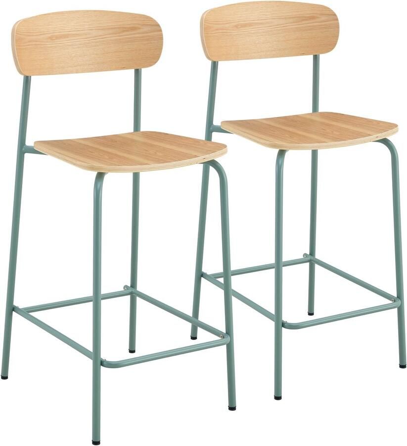 Oviala Set van 2 hoge stoelen van metaal en lichtblauw hout Lila