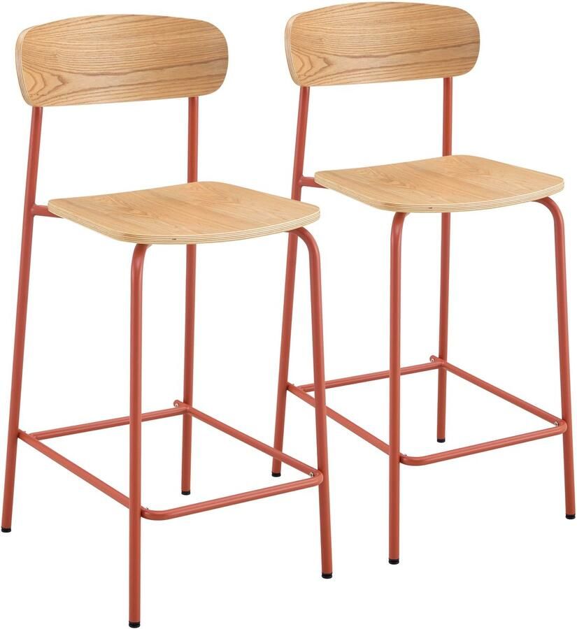 Oviala Set van 2 hoge stoelen van metaal en oranje hout Lila