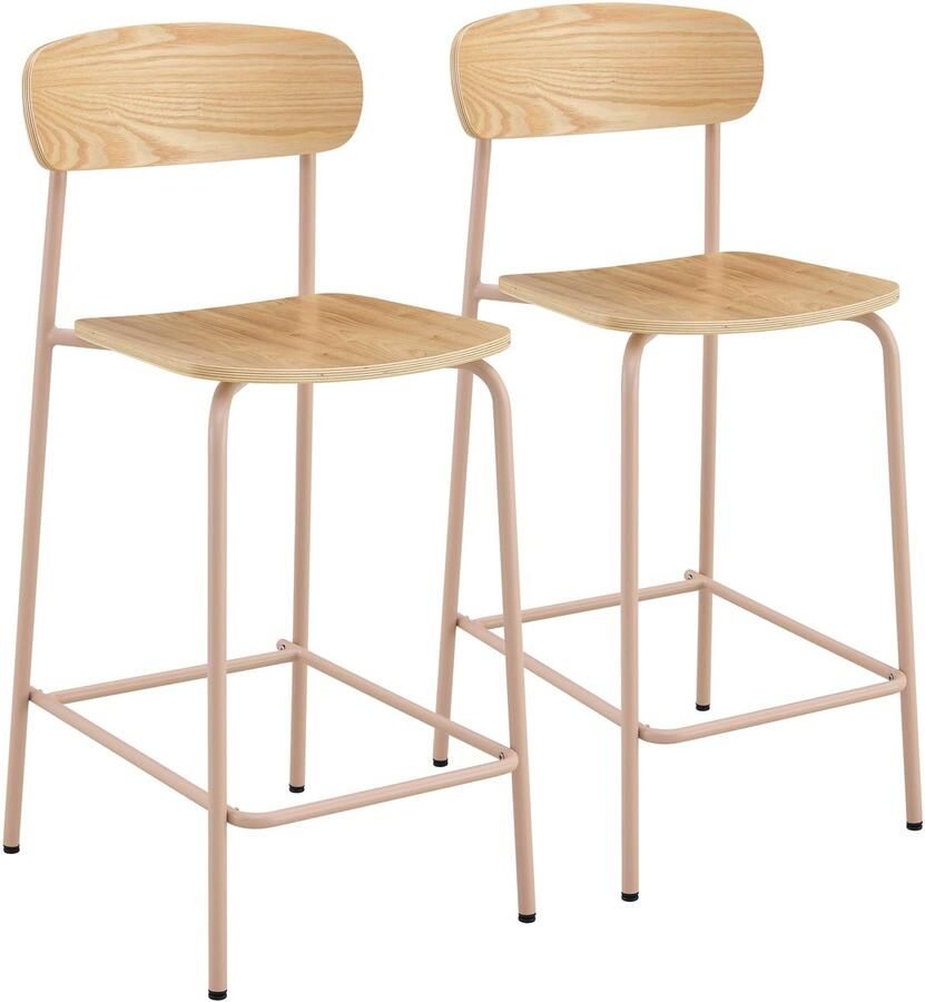 Oviala Set van 2 hoge stoelen van metaal en roze hout Lila