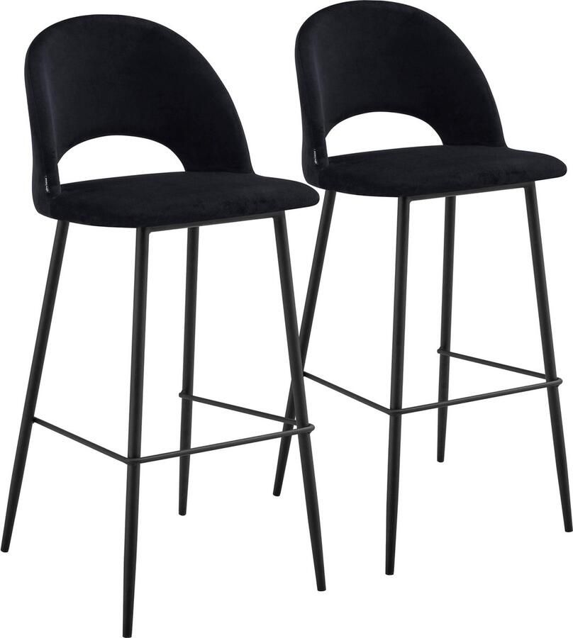 Oviala Set van 2 hoge stoelen van metaal en zwart fluweel Lou