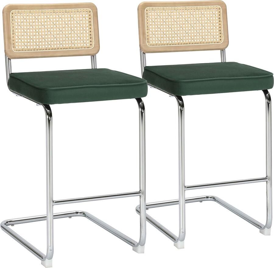 Oviala Set van 2 hoge stoelen van staal en donkergroen fluweel Betty