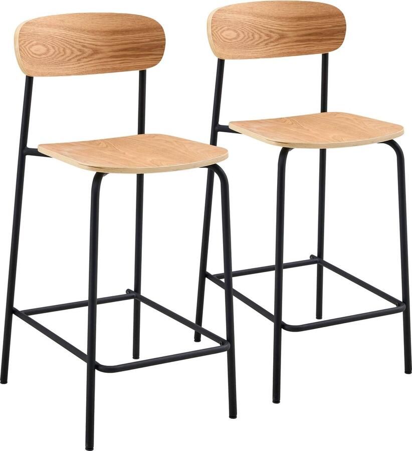 Oviala Set van 2 hoge stoelen van zwart metaal en hout Lila