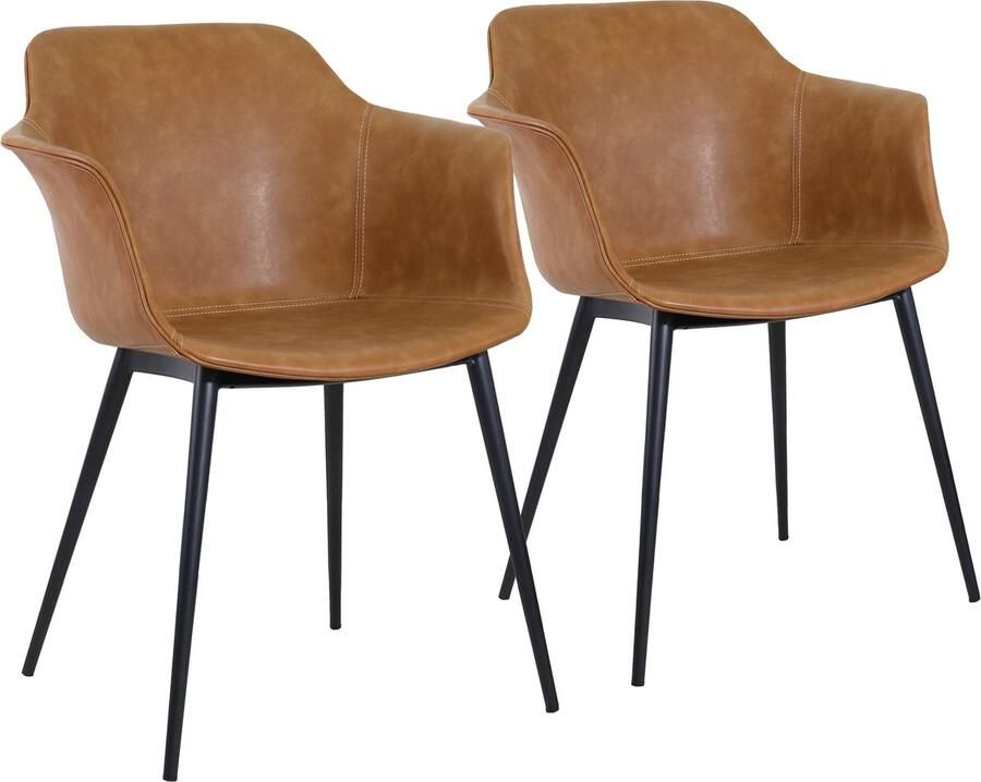 Oviala Set van 2 industriële fauteuils van bruin staal en stof Tess