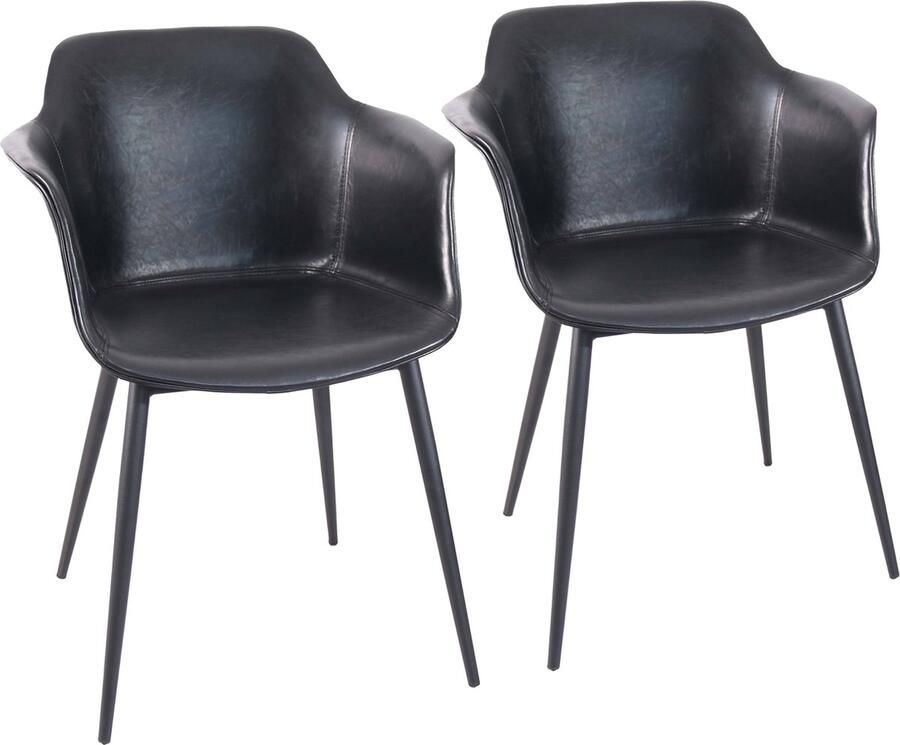 Oviala Set van 2 industriële fauteuils van staal en zwarte stof Tess